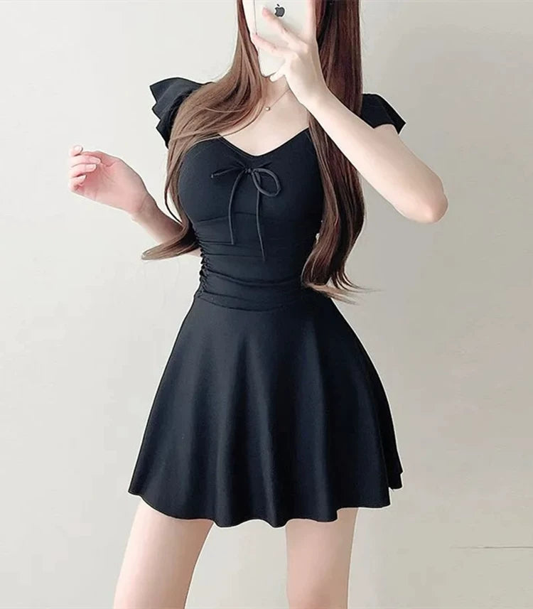 Women's Swimsuit Skirt Style One-Piece Conservative Body-Covering Slimming Look Korean Style Ins Fairy Style Small Breast Push-Up Hot Spring Vacation Swimsuit