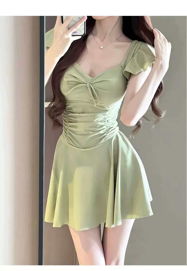 Women's Swimsuit Skirt Style One-Piece Conservative Body-Covering Slimming Look Korean Style Ins Fairy Style Small Breast Push-Up Hot Spring Vacation Swimsuit