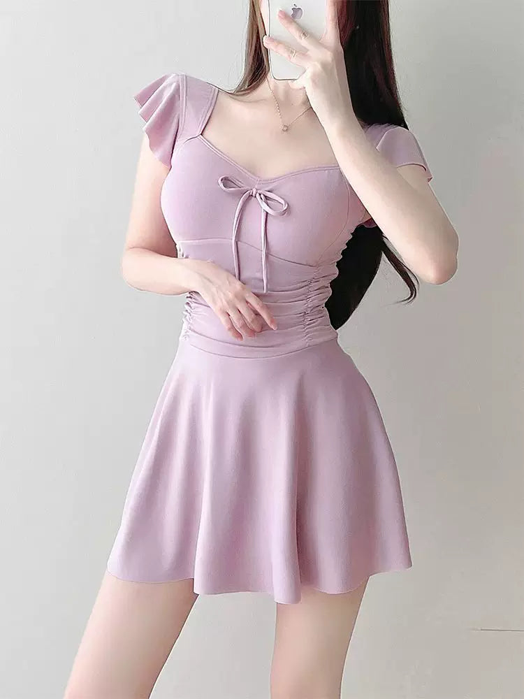 Women's Swimsuit Skirt Style One-Piece Conservative Body-Covering Slimming Look Korean Style Ins Fairy Style Small Breast Push-Up Hot Spring Vacation Swimsuit