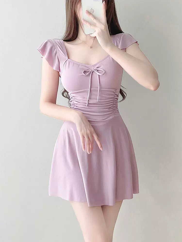 Women's Swimsuit Skirt Style One-Piece Conservative Body-Covering Slimming Look Korean Style Ins Fairy Style Small Breast Push-Up Hot Spring Vacation Swimsuit