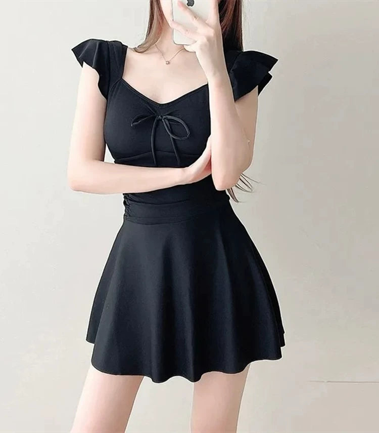 Women's Swimsuit Skirt Style One-Piece Conservative Body-Covering Slimming Look Korean Style Ins Fairy Style Small Breast Push-Up Hot Spring Vacation Swimsuit